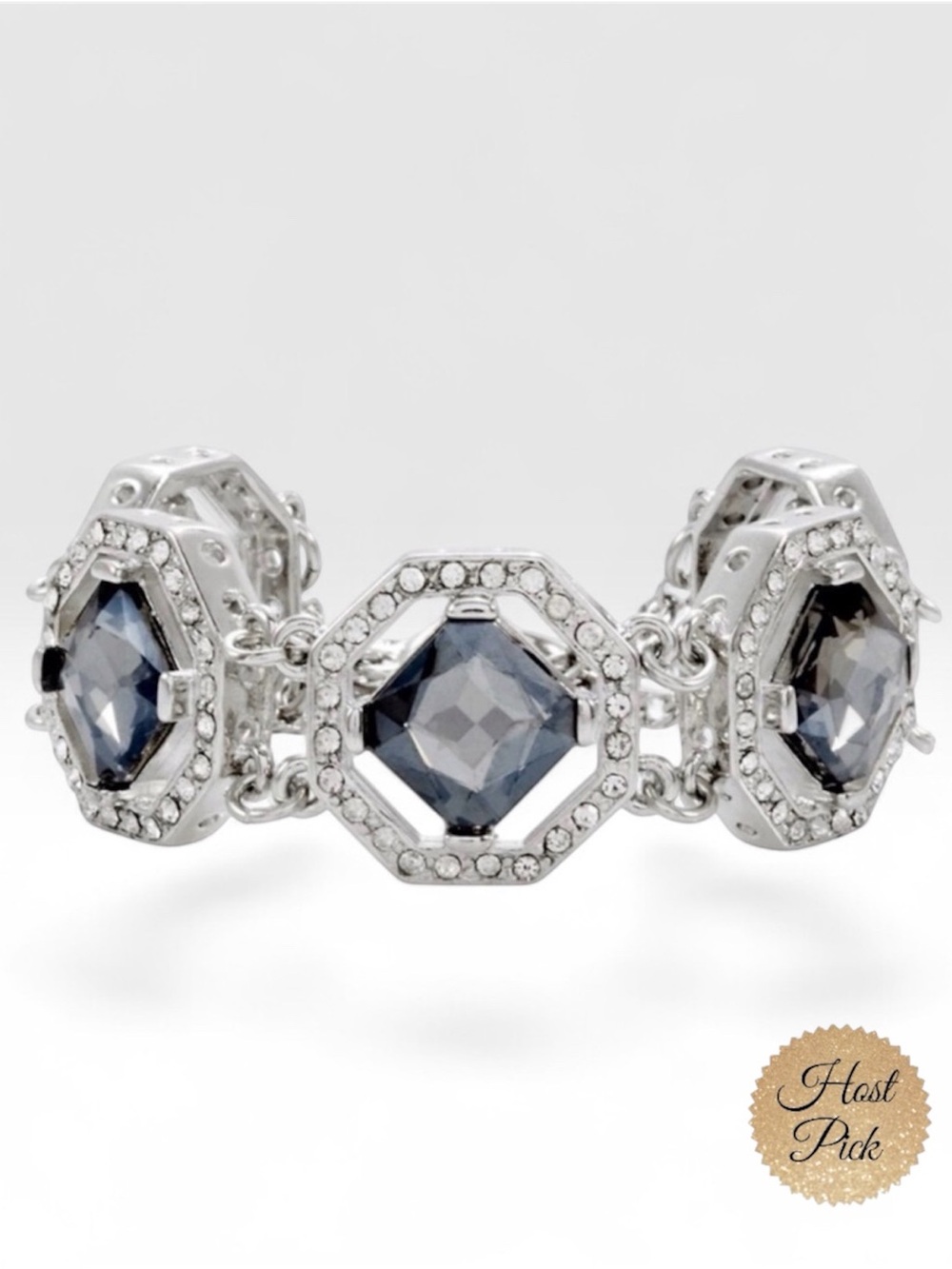 WHBM Silver Octagon Crystal Toggle Bracelet